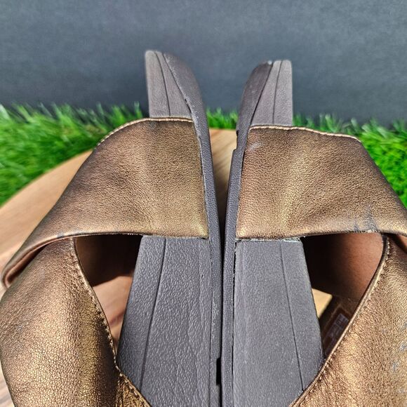 FitFlop Lulu Sandals Women's 9 Bronze Leather Comfort Cross Strap Slide Wedge - Picture 10 of 14